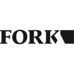 Das Logo der Agentur Fork: Das Wort FORK in schwarzen Buchstaben, daneben ein schlichtes schwarzes Dreieck mit einem kleinen Kreis links unten auf weißem Hintergrund.