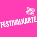 "Festivalkarte" in white lettering on a pink background