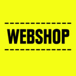 "Webshop" in schwarz auf Neongelbem Hintergrund mit zwei gestrichelten Linien