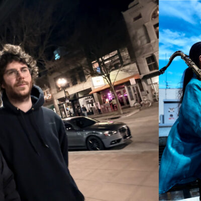 Links sind Sam Gendel und Sam Wilkes zu sehen, rechts ist Sinsuke Fujieda zu sehen.